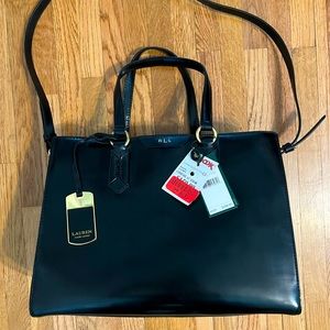 Lauren Ralph Lauren black leather satchel with shoulder strap. NWT